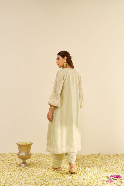 Maaroofa - Long Chauga With Salwar-Mint Green
