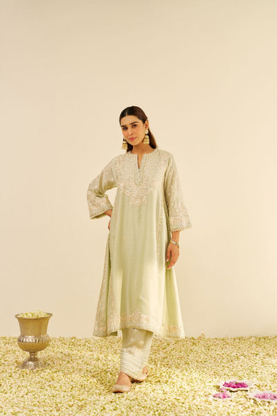 Maaroofa - Long Chauga With Salwar-Mint Green