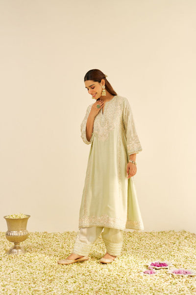 Maaroofa - Long Chauga With Salwar-Mint Green