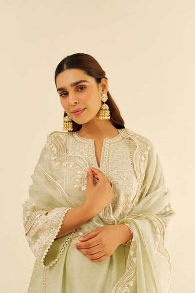 Maaroofa - Long Chauga With Salwar-Mint Green