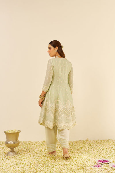 Meeram - Short Anarkali With Salwar And Dupatta-Mint Green