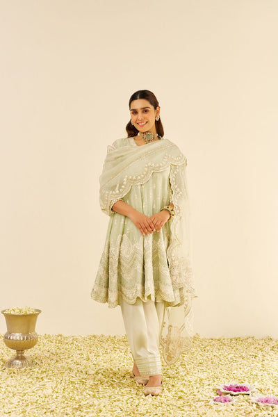 Meeram - Short Anarkali With Salwar And Dupatta-Mint Green