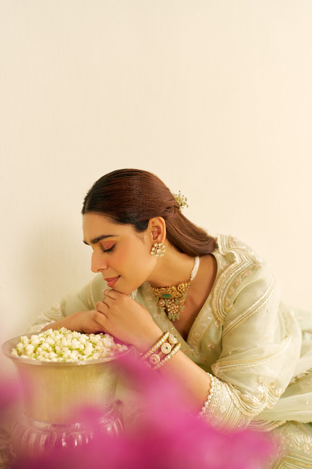 Meeram - Short Anarkali With Salwar And Dupatta-Mint Green