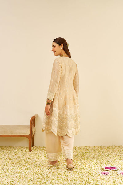 Meeram - Short Anarkali With Salwar And Dupatta-Beige