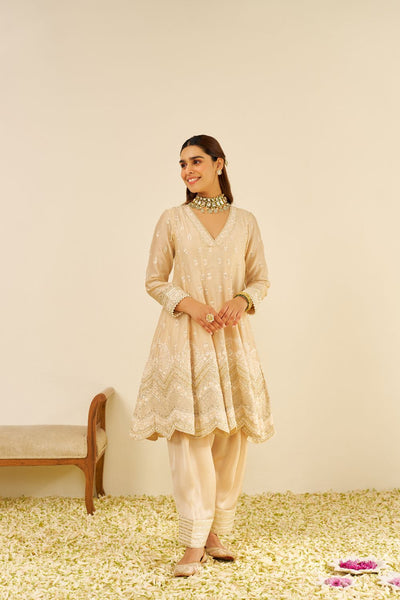 Meeram - Short Anarkali With Salwar And Dupatta-Beige