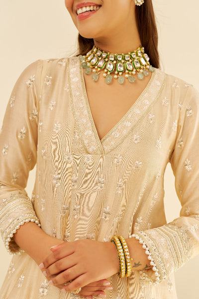 Meeram - Short Anarkali With Salwar And Dupatta-Beige