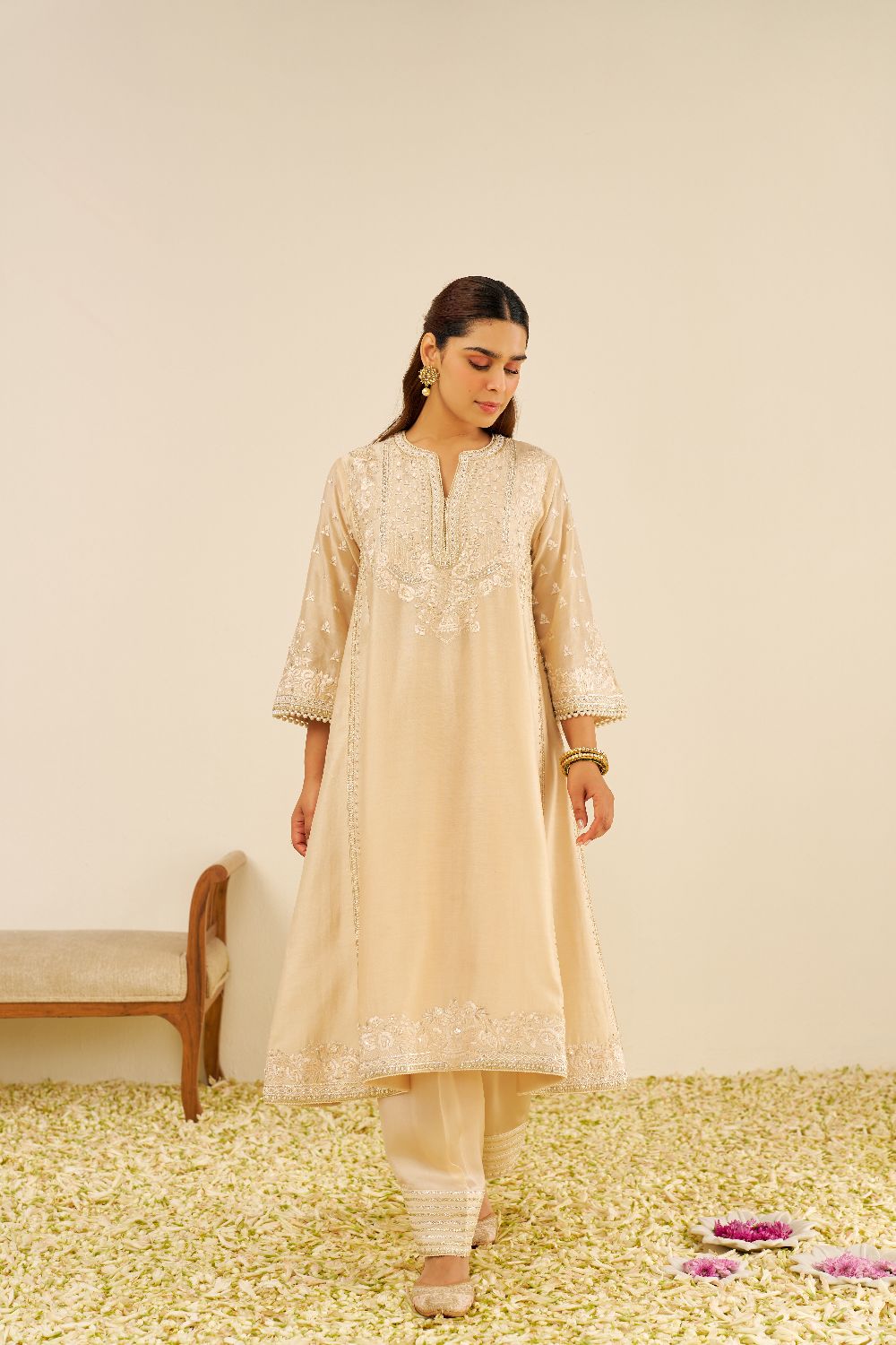 Maaroofa - Long Chauga With Salwar-Beige