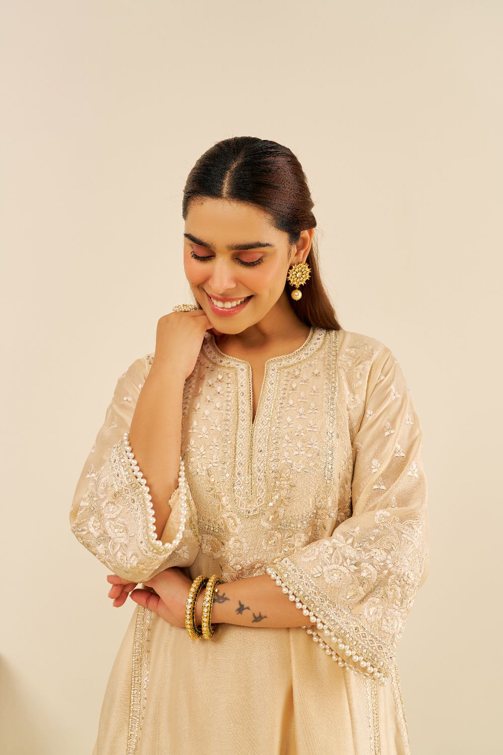 Maaroofa - Long Chauga With Salwar-Beige