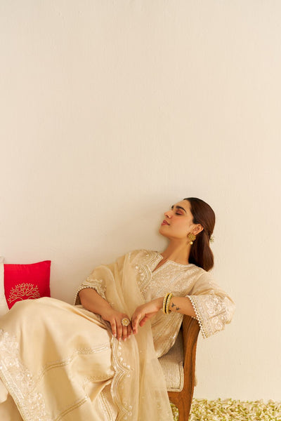 Maaroofa - Long Chauga With Salwar-Beige