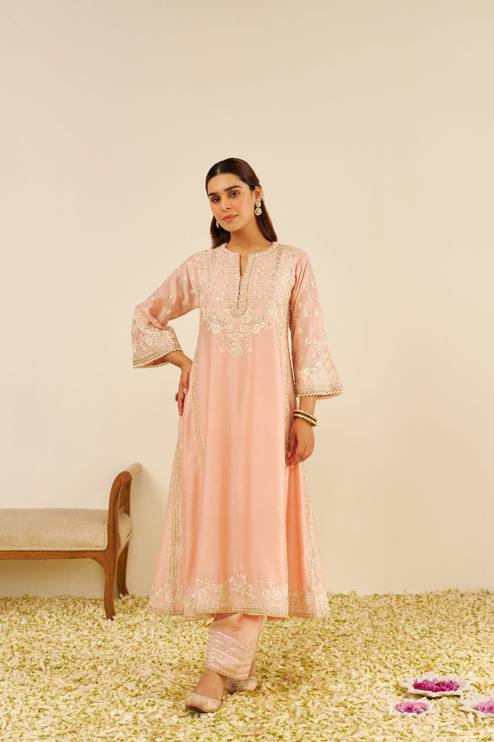 Maaroofa - Long Chauga With Salwar-Off Rose
