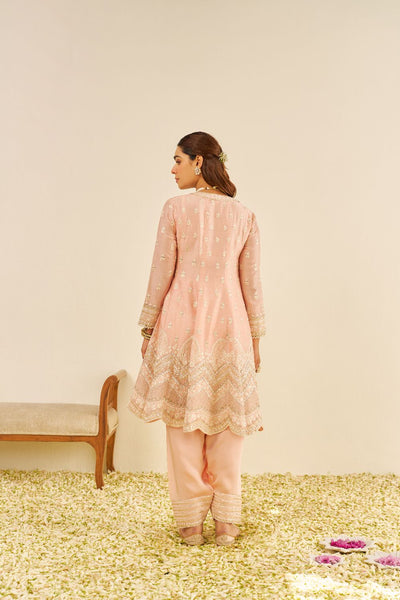 Meeram - Short Anarkali With Salwar And Dupatta-Off Rose