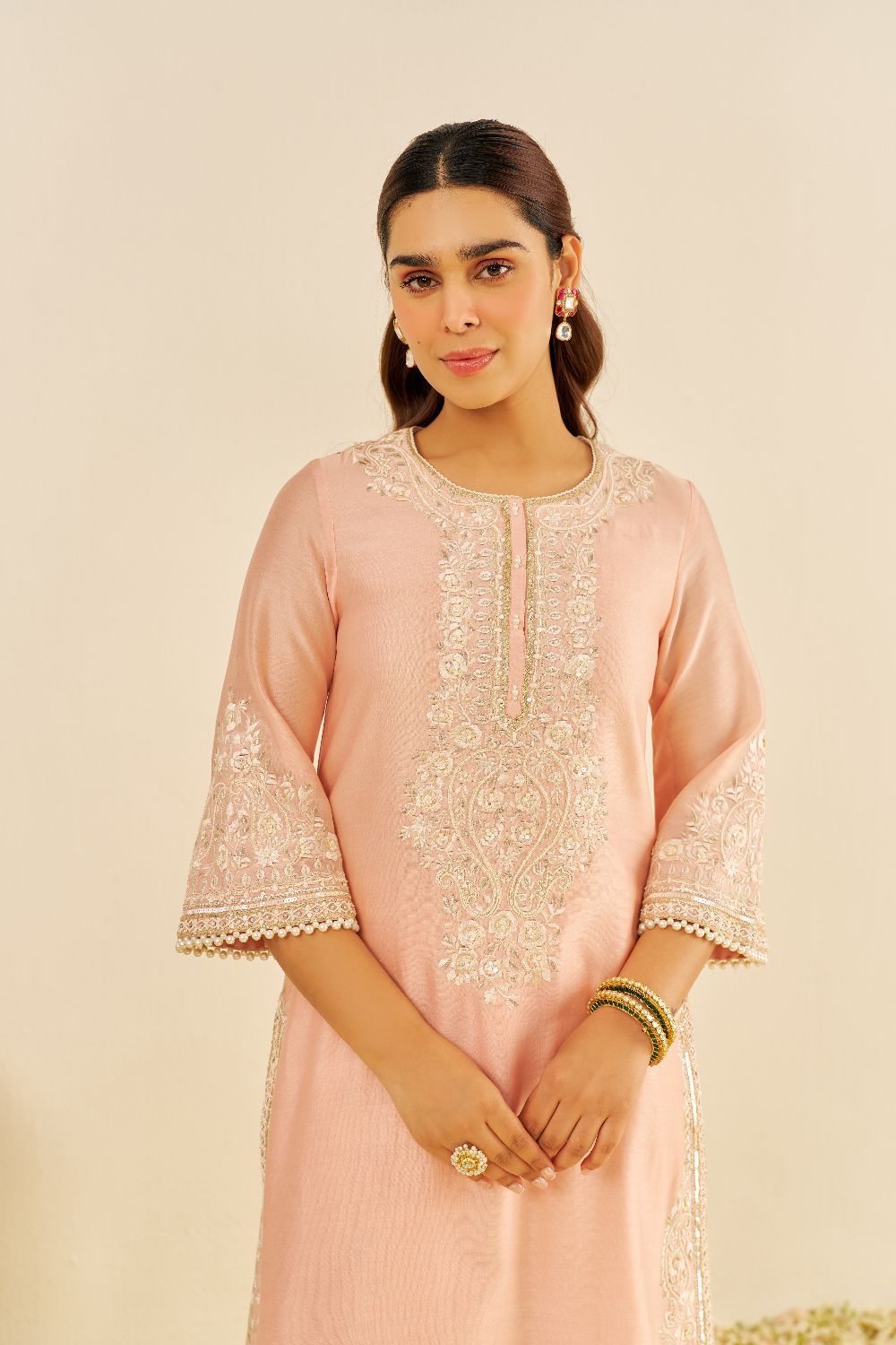 Sereen - A-Line Kurta With Palazzo And Dupatta-Off Rose