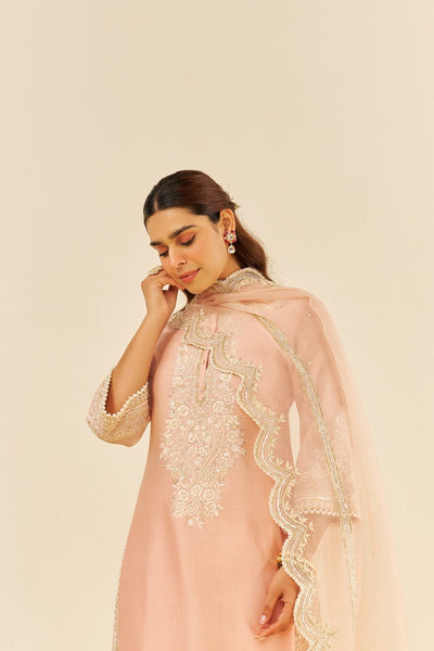Sereen - A-Line Kurta With Palazzo And Dupatta-Off Rose