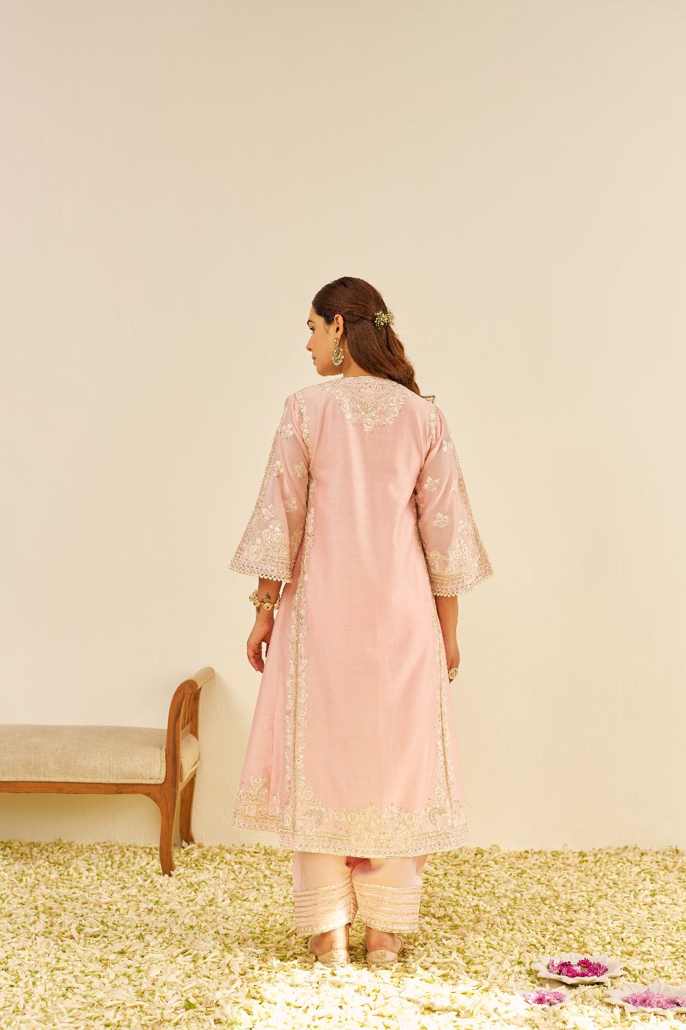 Maziya - Long Chauga With Salwar And Dupatta-Blush Pink