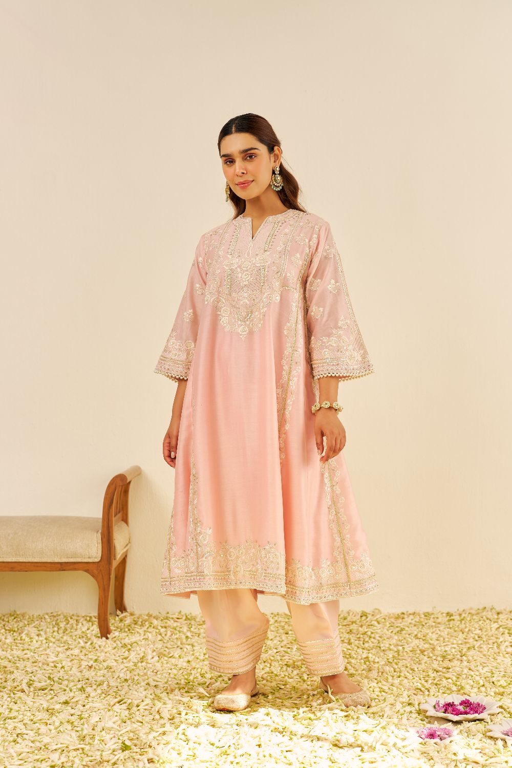 Maziya - Long Chauga With Salwar And Dupatta-Blush Pink
