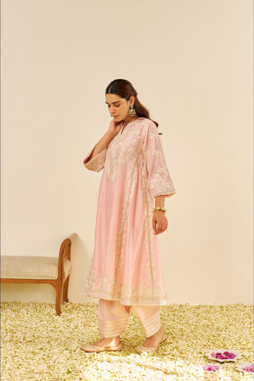 Maziya - Long Chauga With Salwar And Dupatta-Blush Pink