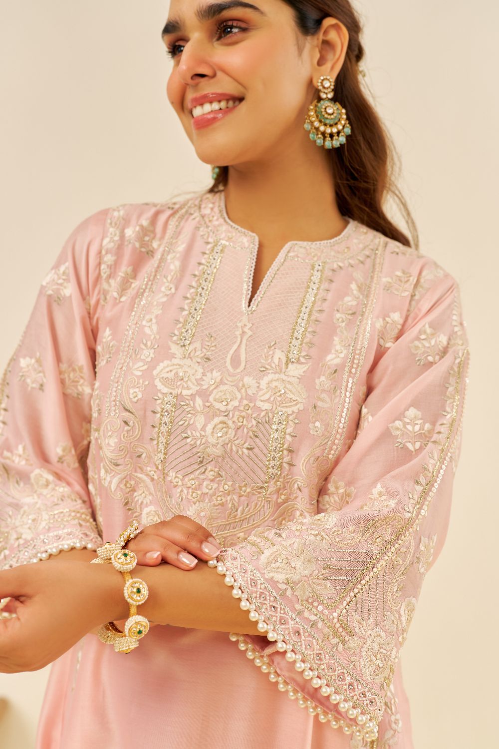 Maziya - Long Chauga With Salwar And Dupatta-Blush Pink