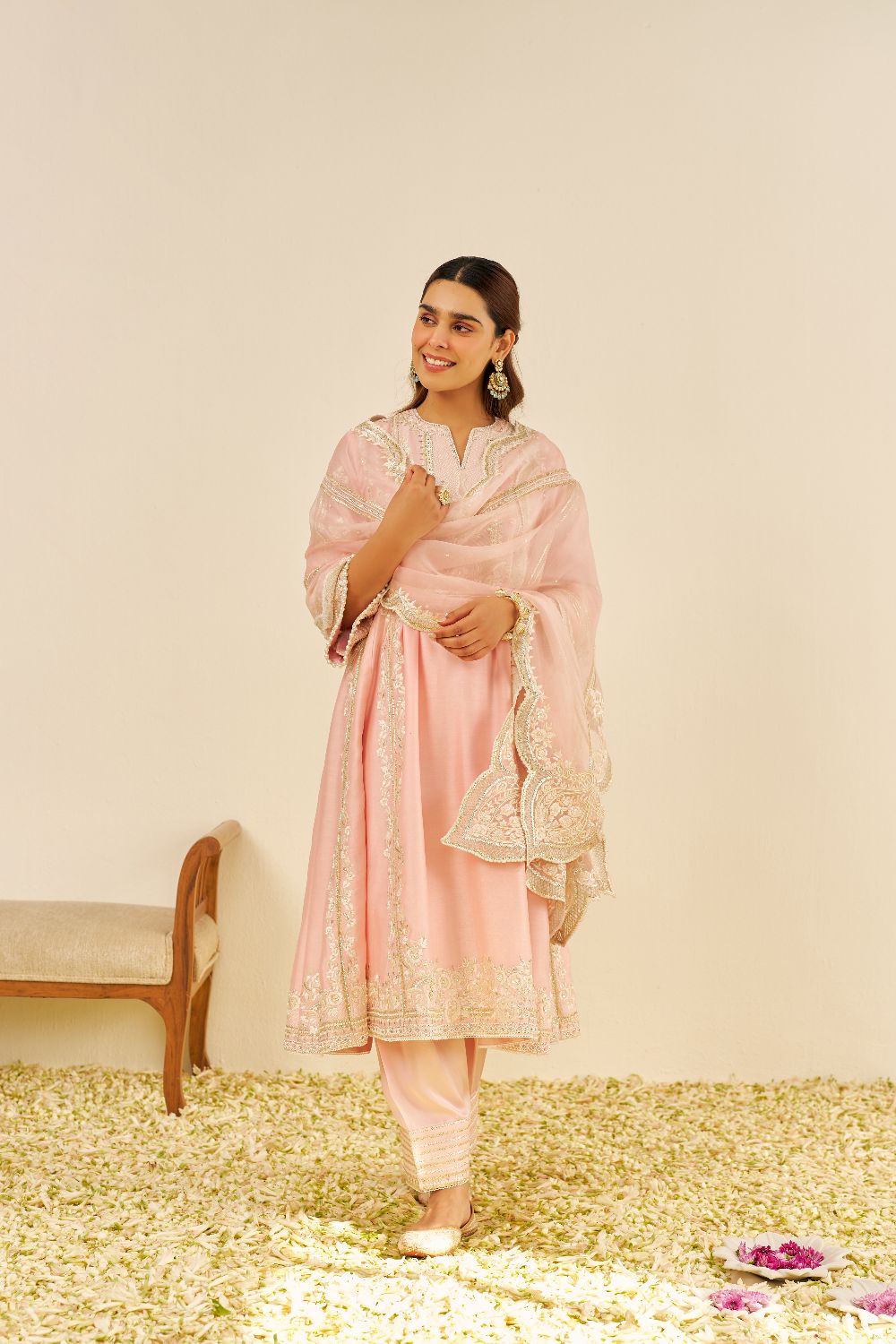 Maziya - Long Chauga With Salwar And Dupatta-Blush Pink