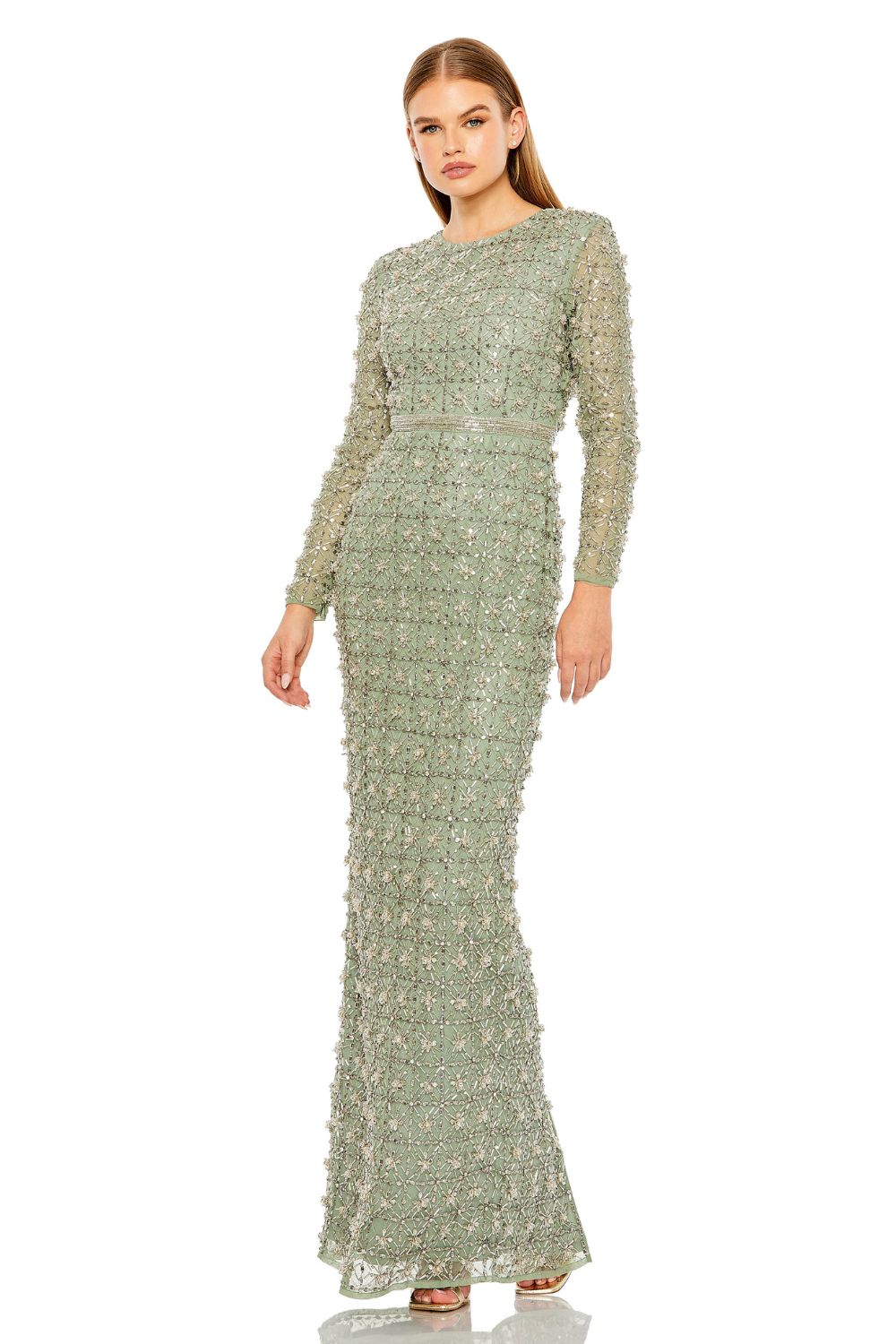 MD-93827 Fitted Long Dress-Green