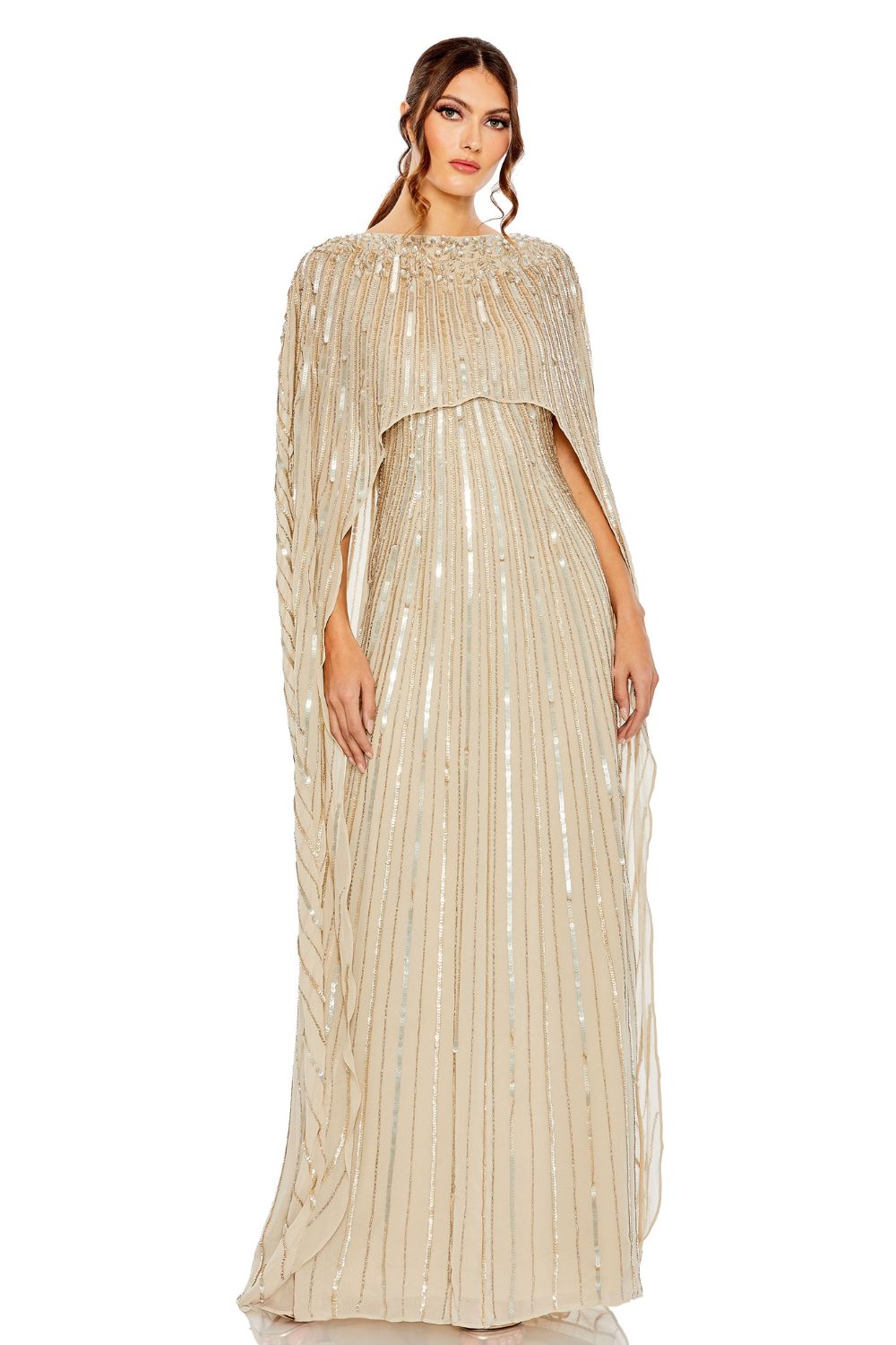 MD-93869 Cape Gown-Beige