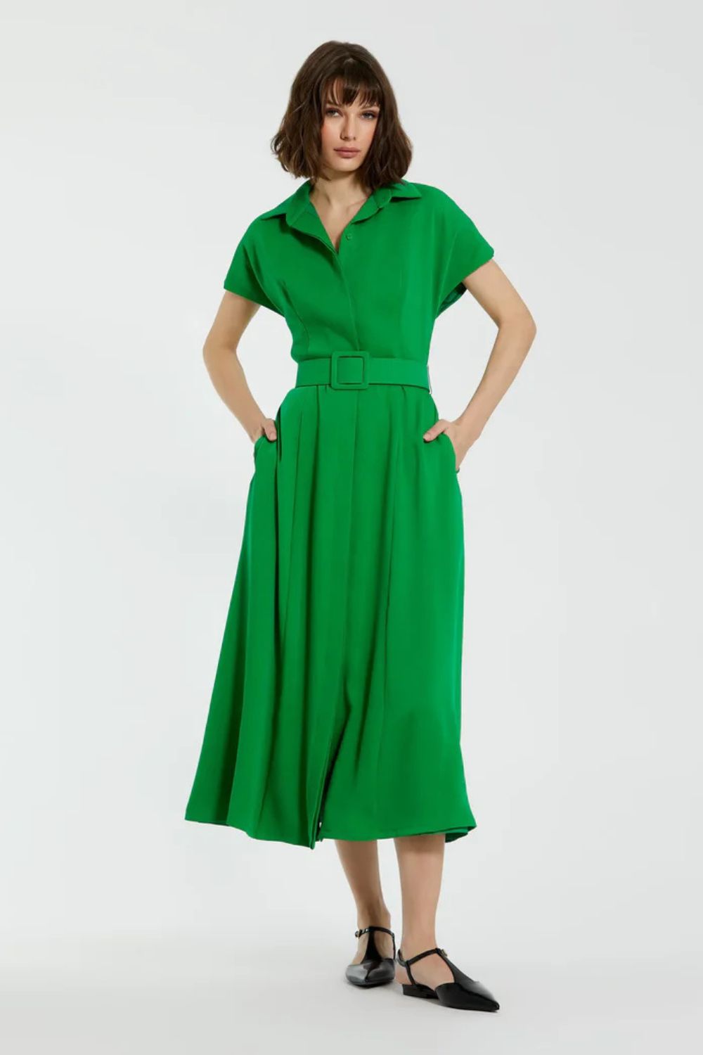 21000-Midi Dress With Belt-Spring Green