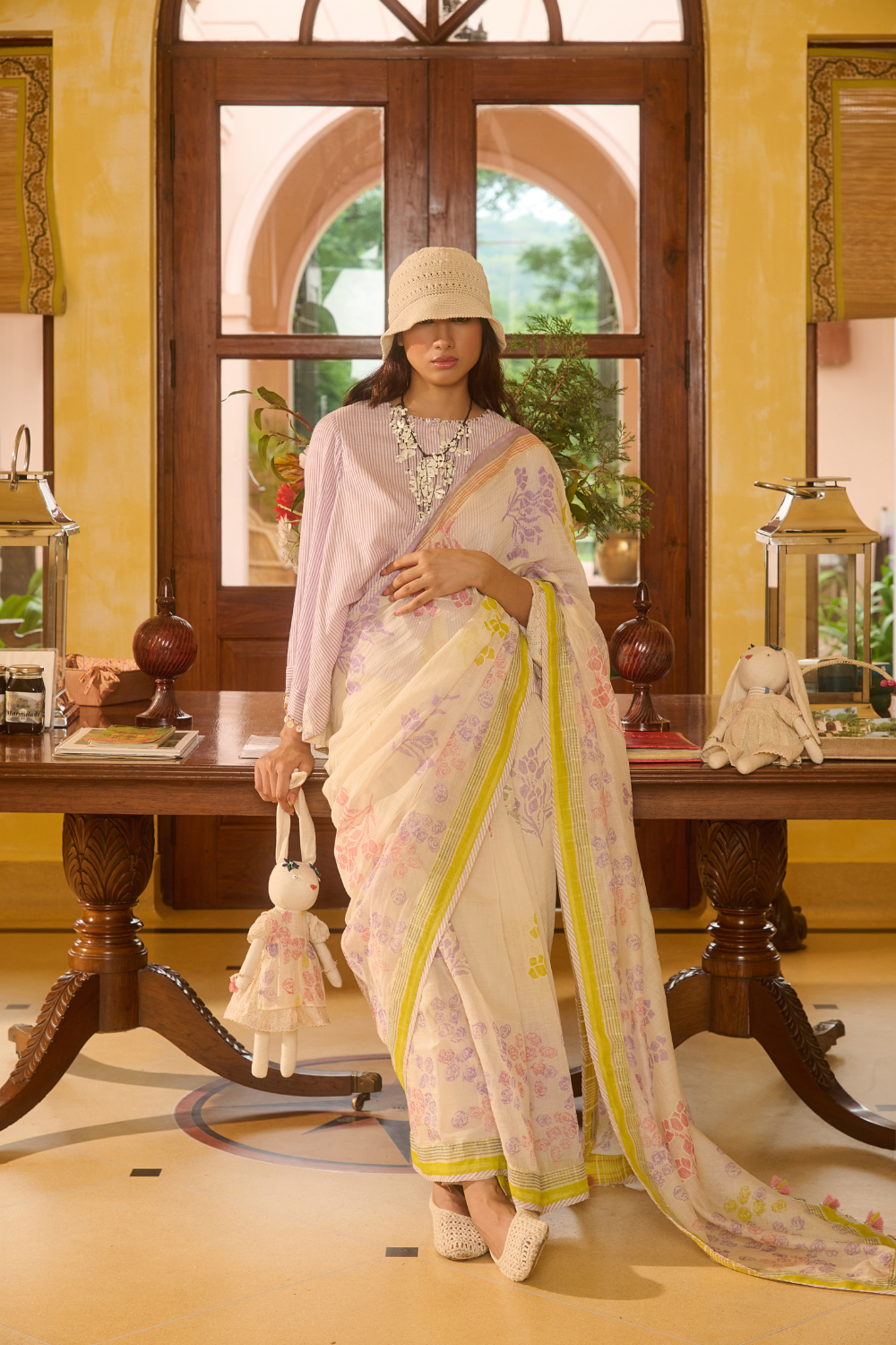 MARY TOP-IVORY & PURPLE