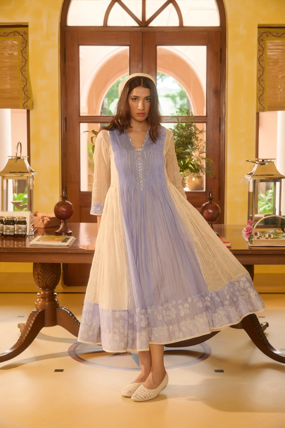 EDNA DRESS-BLUE & IVORY