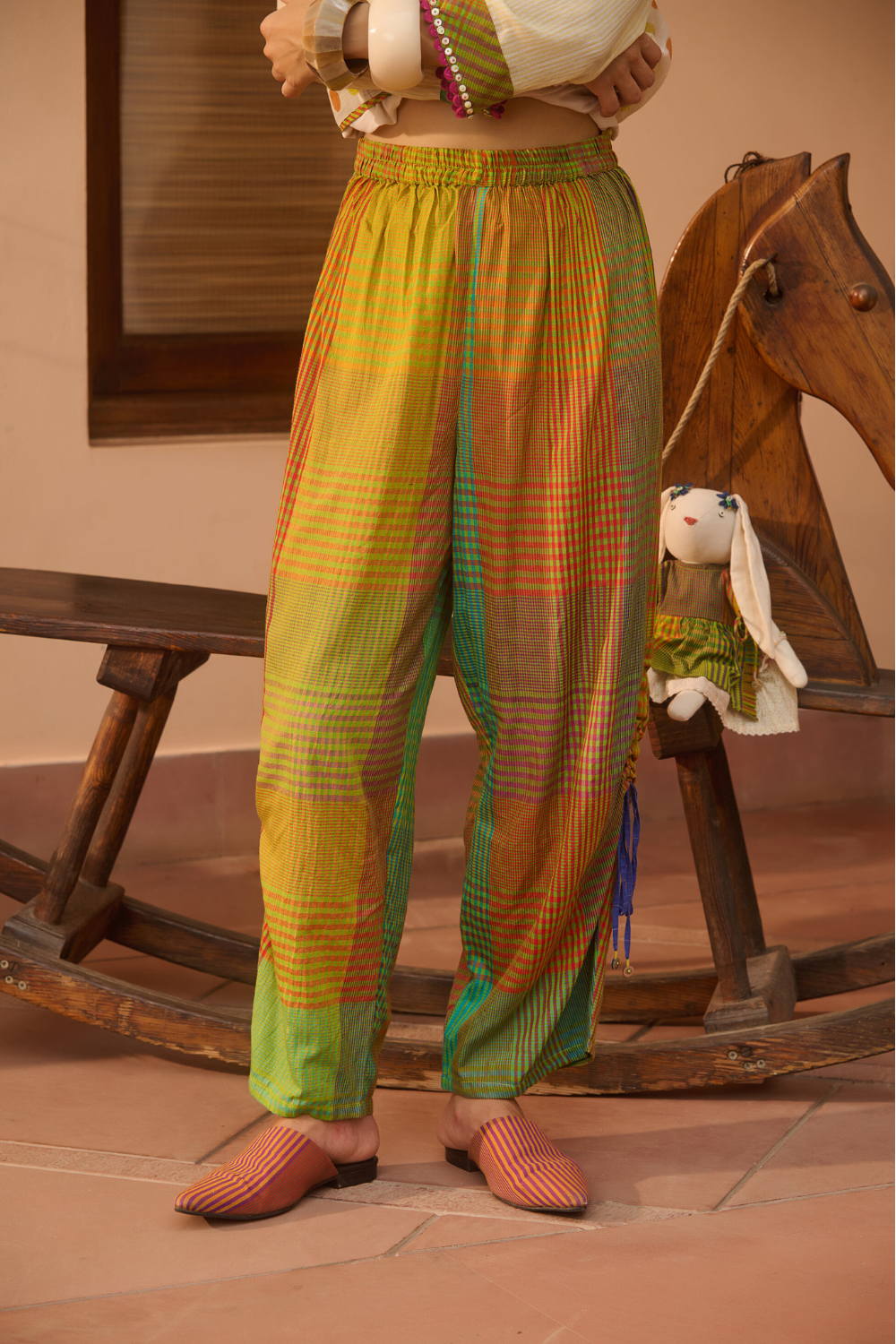 TEX PANT-MULTICOLOR GREEN CHECK