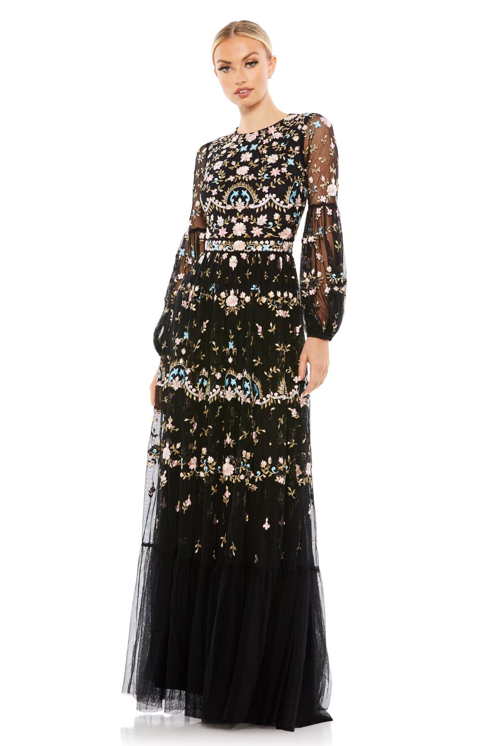 MD-35111 Embroidered Long Dress-Black