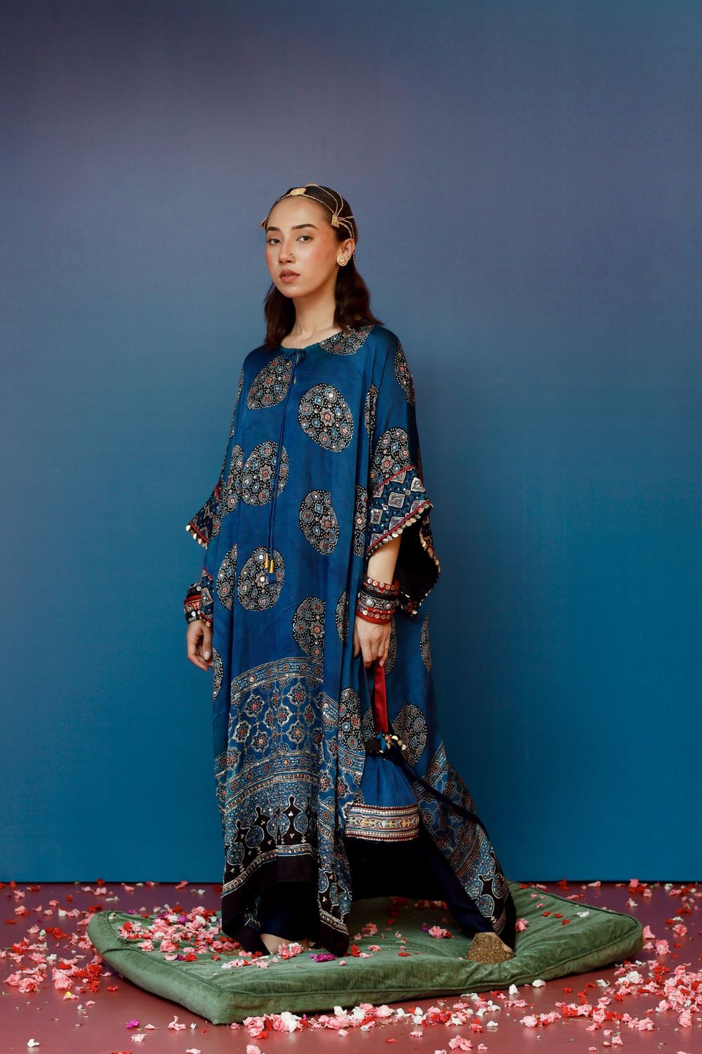 Veere Ajrakh Blue Kaftan Set