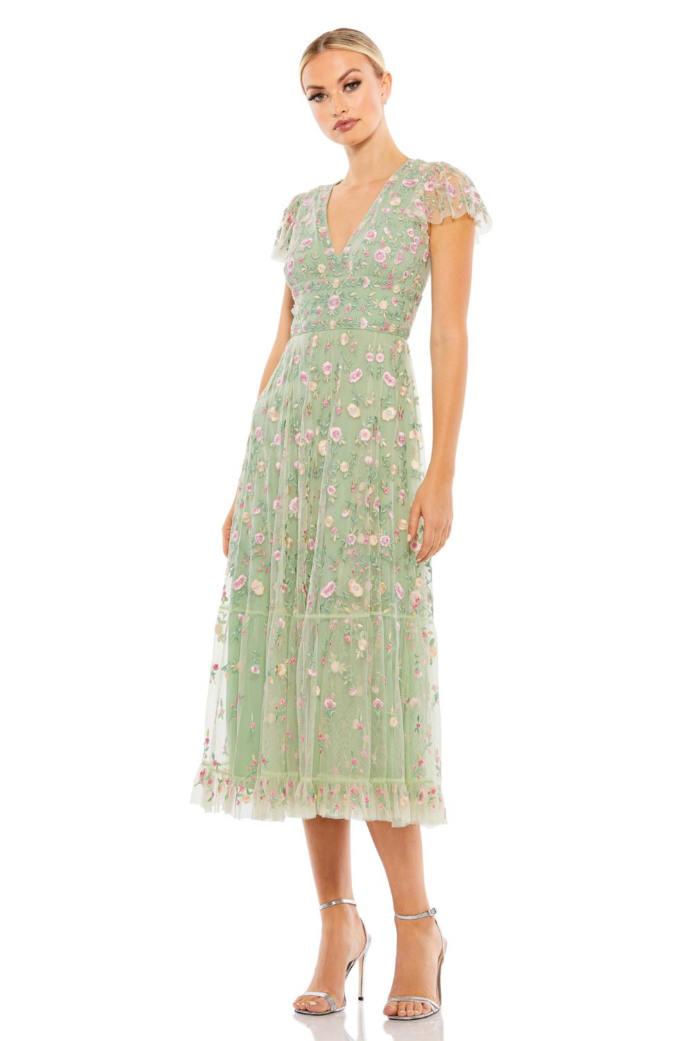 MD-35104 Midi Embroidered Dress-Green