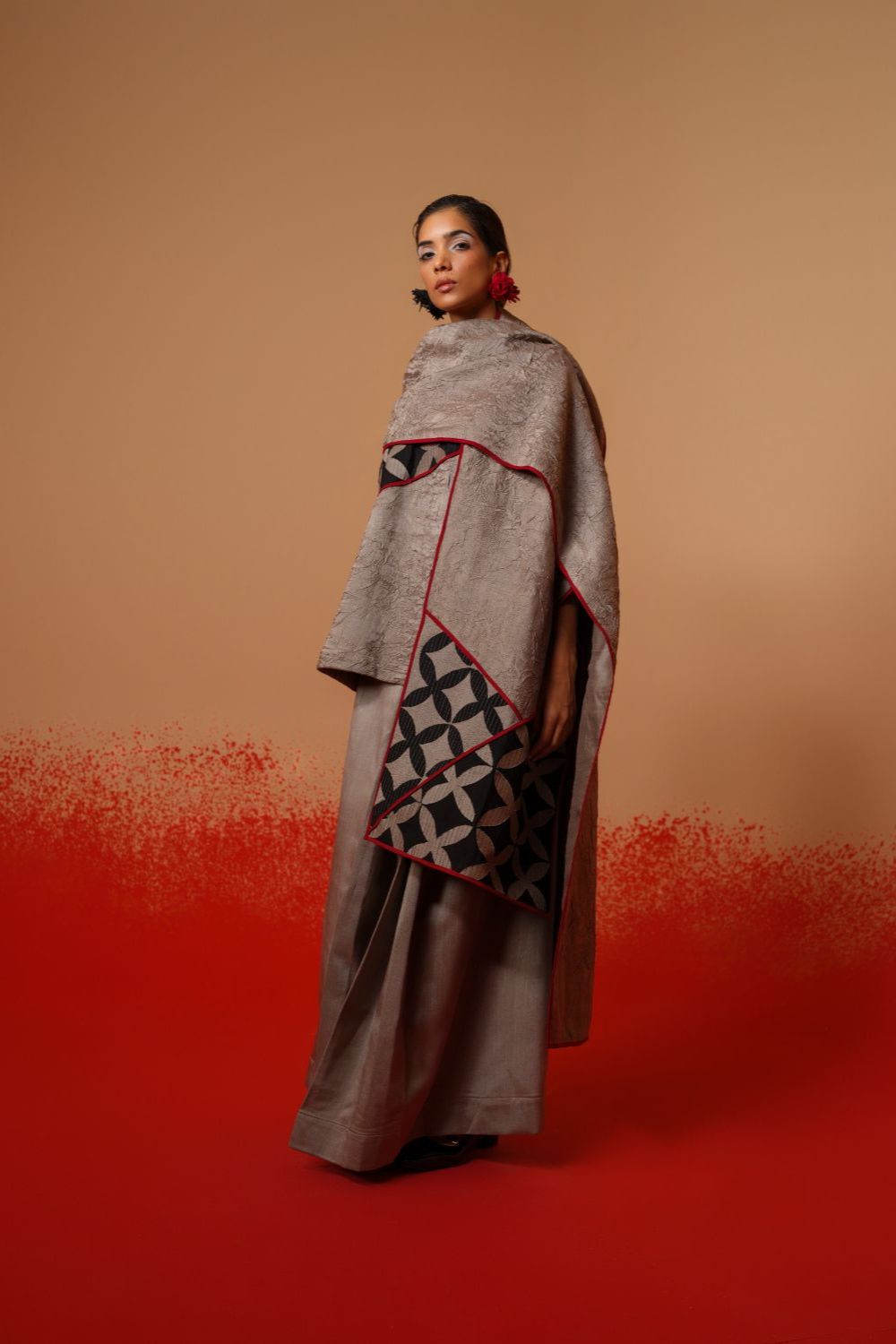 Mist Scarf-Grey + Black + Red