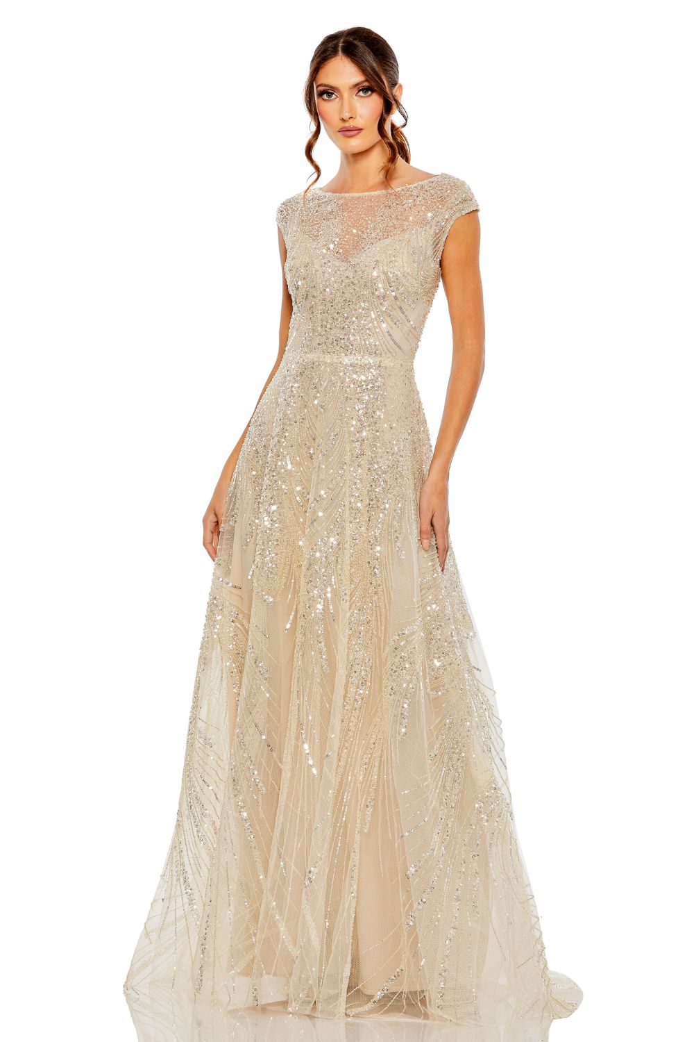 MD-20524 Longflared  Gown-Beige