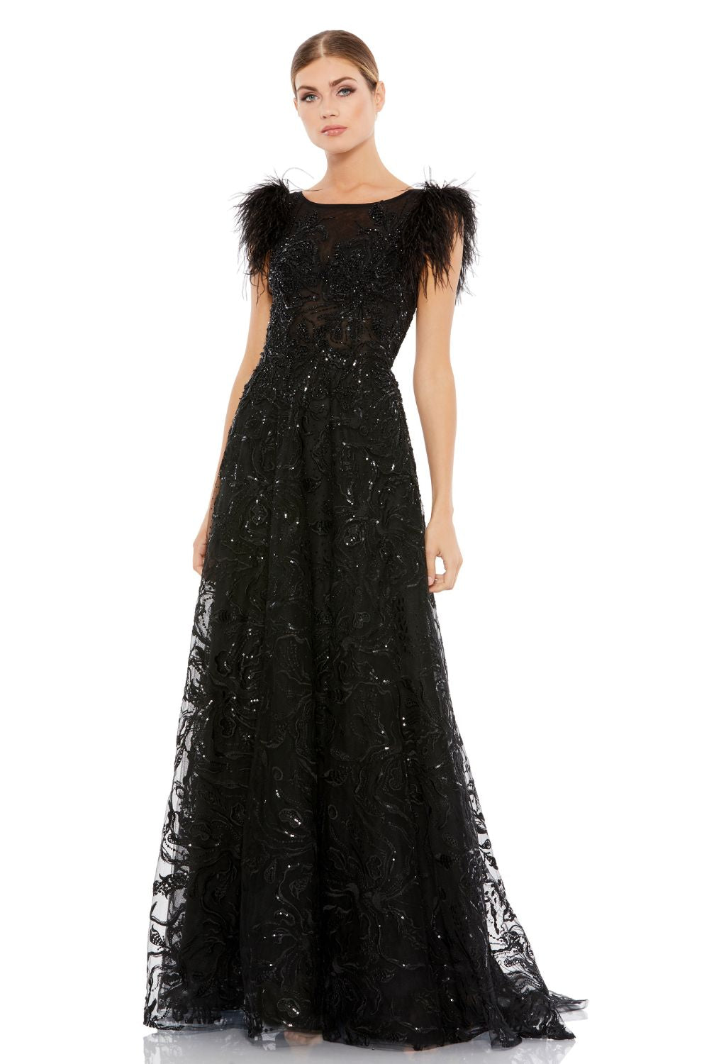 MD-20296 Long Flared Gown-Black