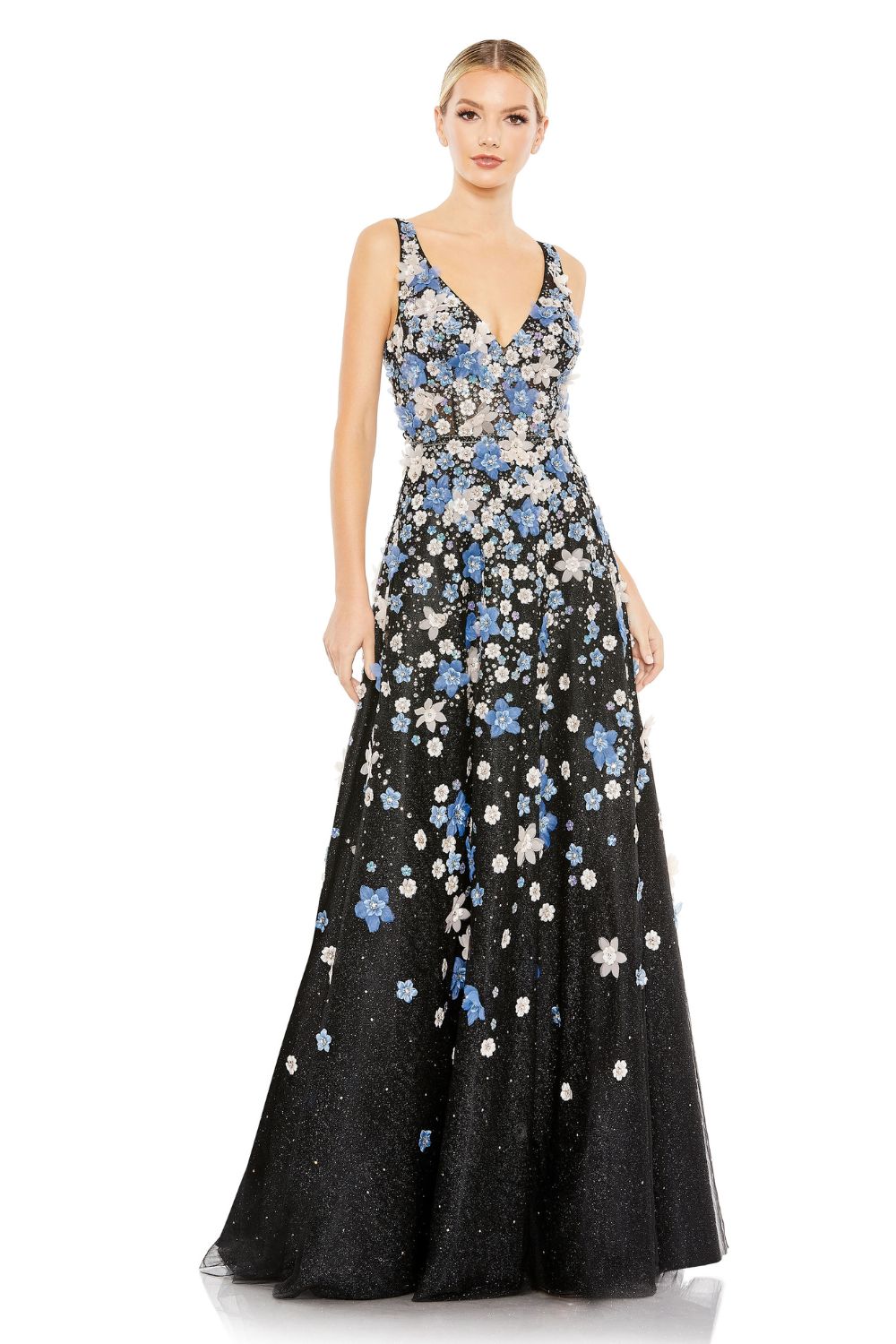 MD-A11169 Embroidered Flared Gown-Black