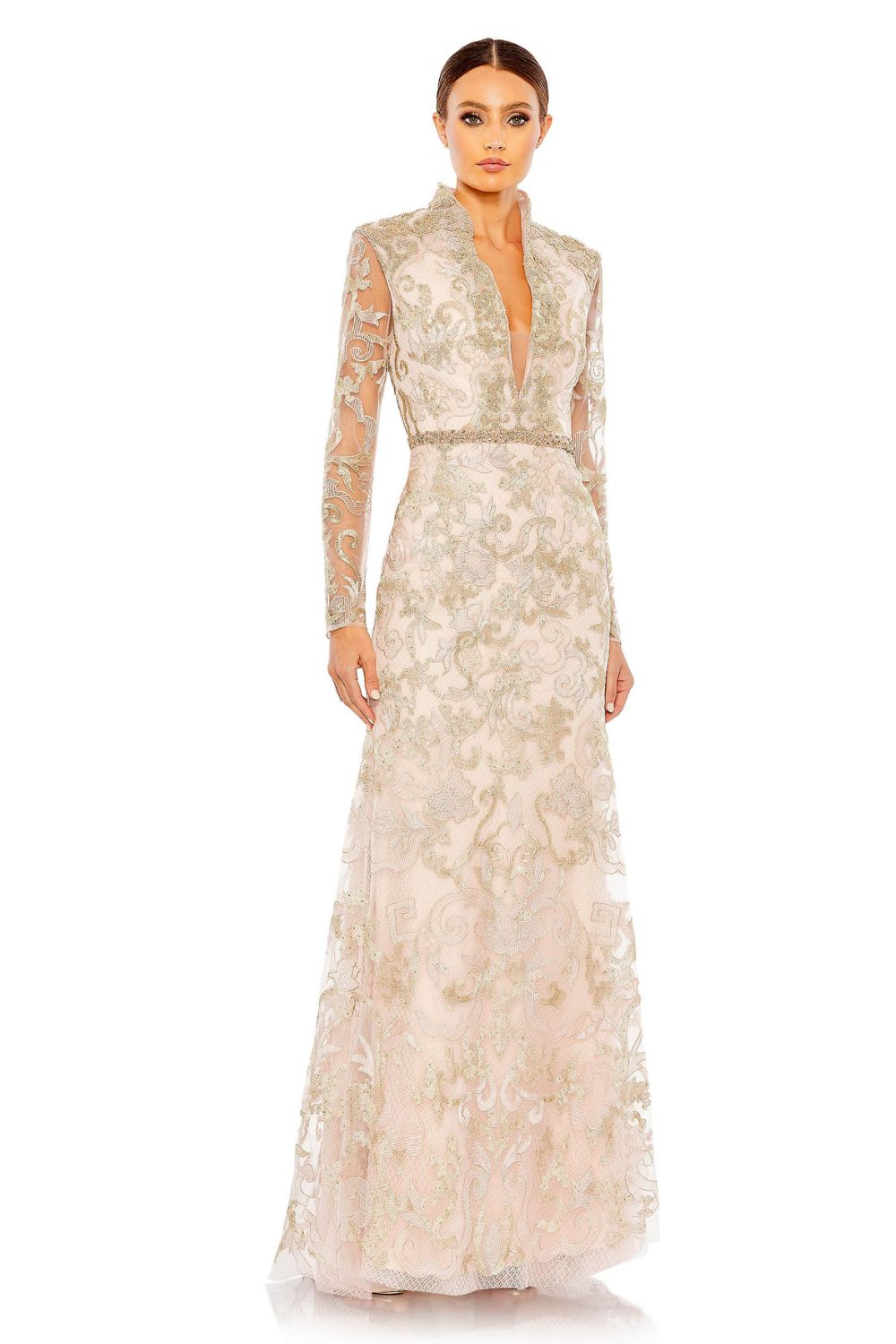 MD-11165 Full Sleeves Long Gown-Pink