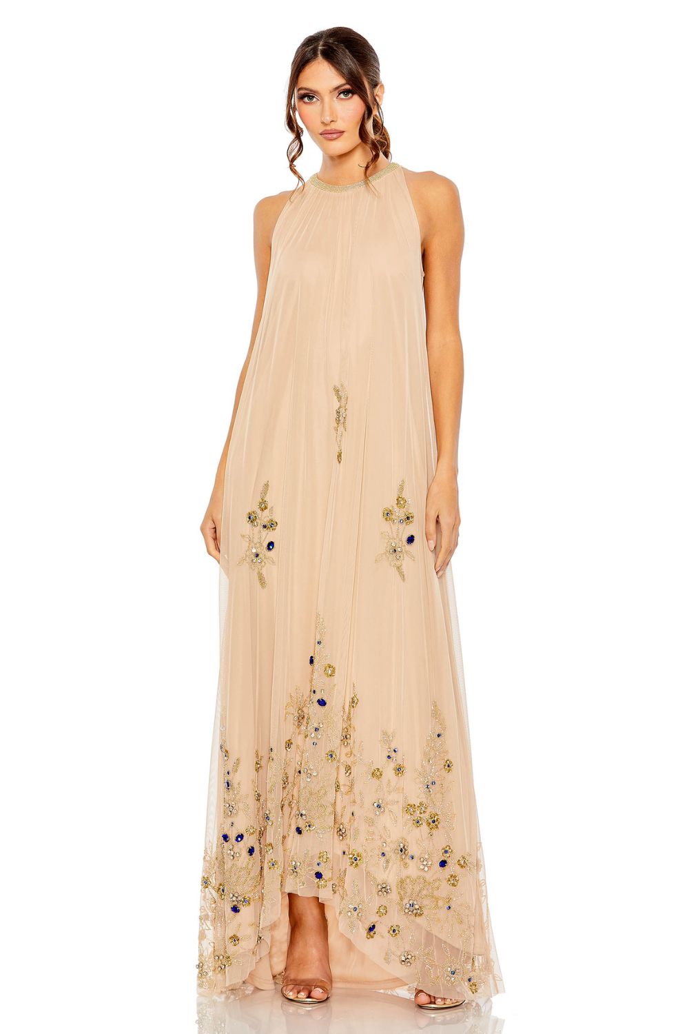 MD-9232 Halter Long Gown-Beige