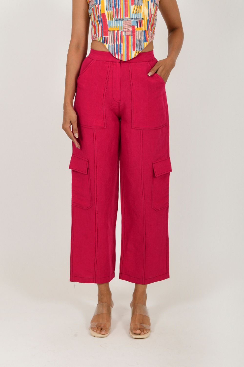 VIVA MAGENTA LINEN CARGO PANTS