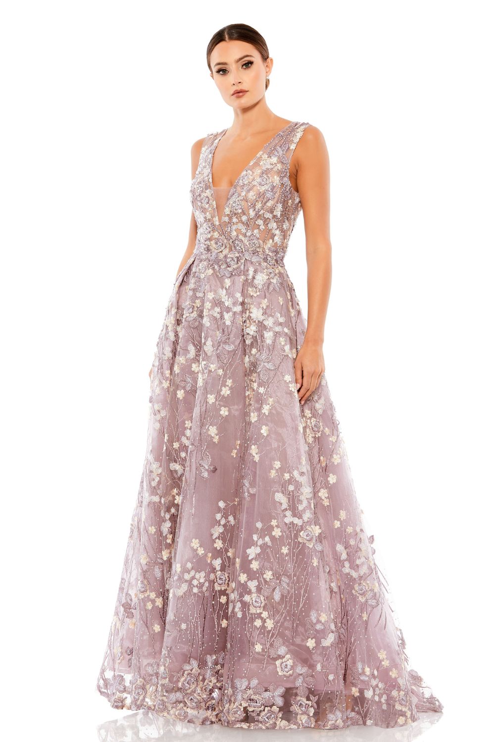 MD-A20131 Embroidered Flared Gown-Purple