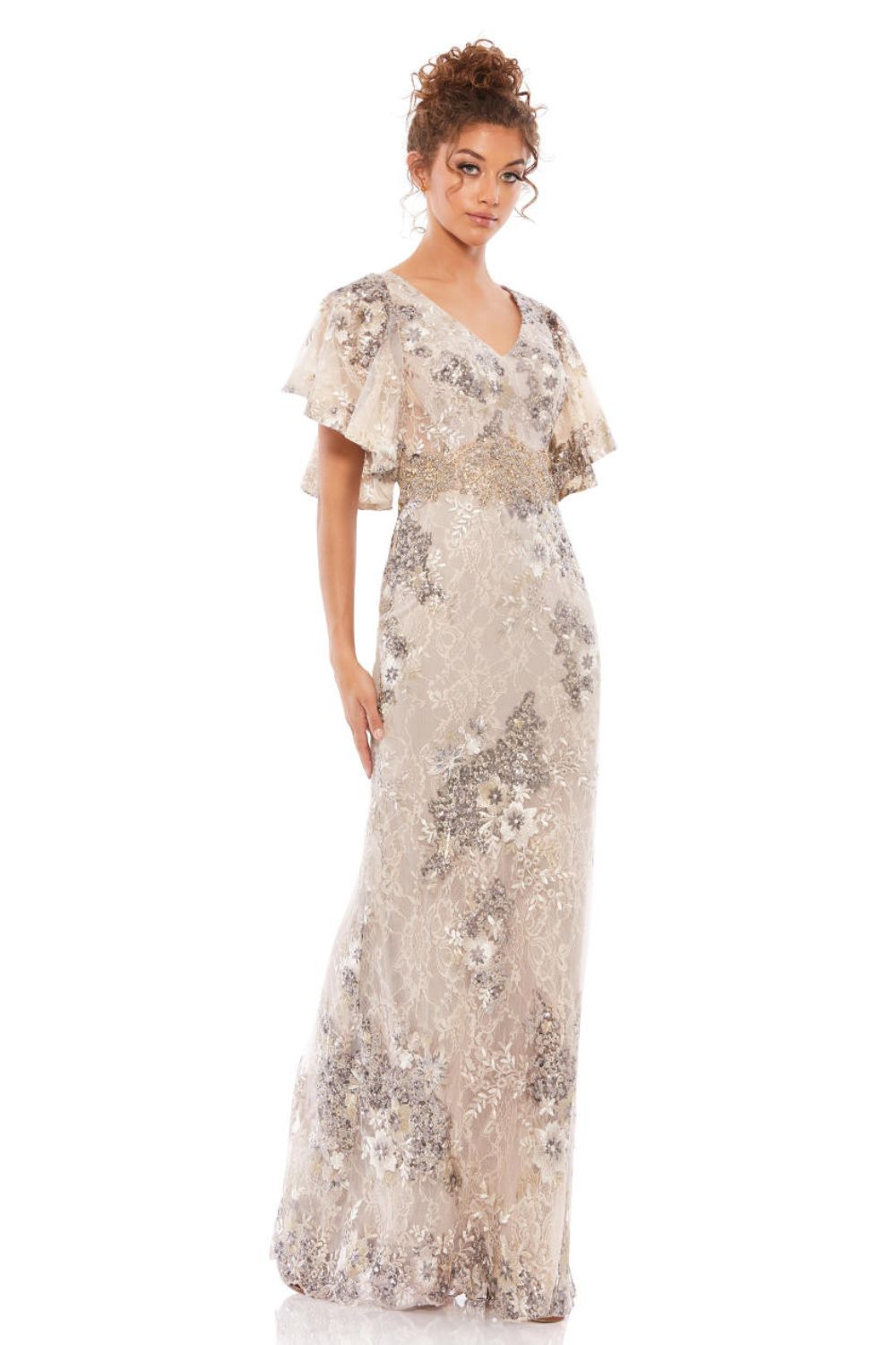 MD-67842 Embroidered Long Dress-Beige