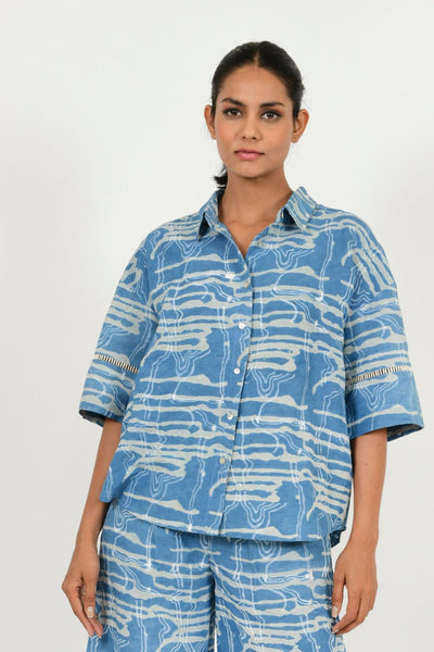 INDIGO SPLASH LINEN SHIRT