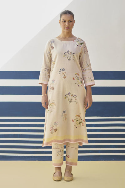 Kera Floral Hand-Embroidered Kurta - Sand