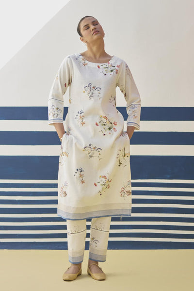 Kera Floral Hand-Embroidered Kurta - Ivory