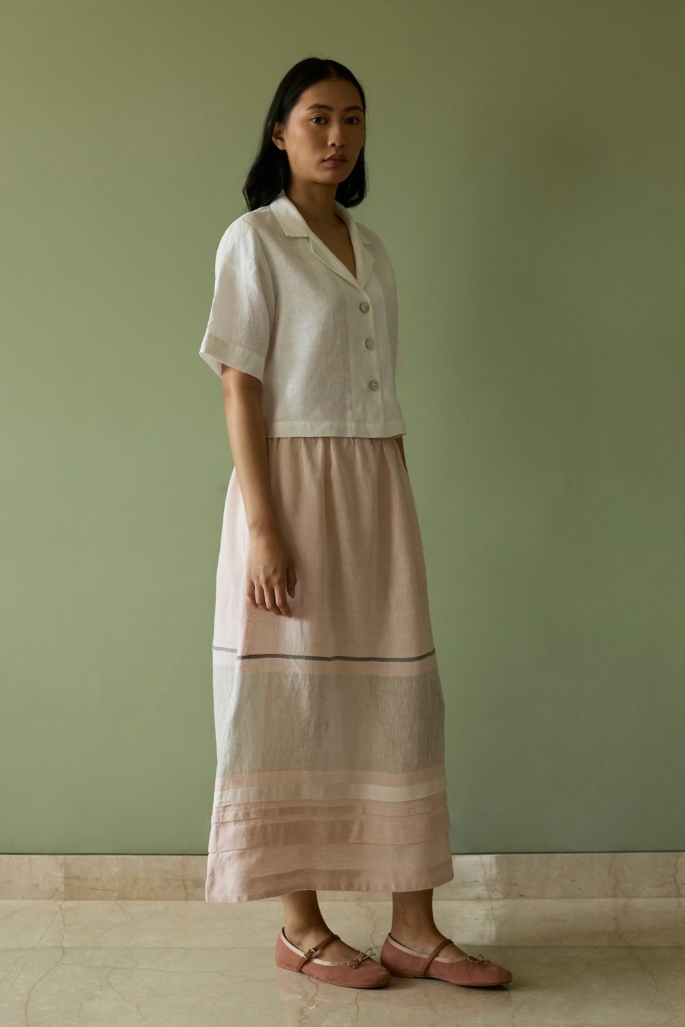 Kiera Cuban Collar Linen Co-ord Set-Ivory