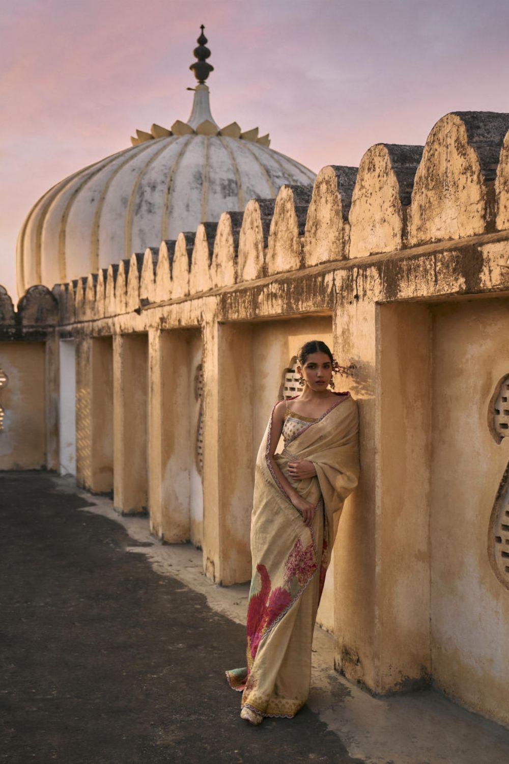 GUL IVORY FLORAL TISSUE SARI