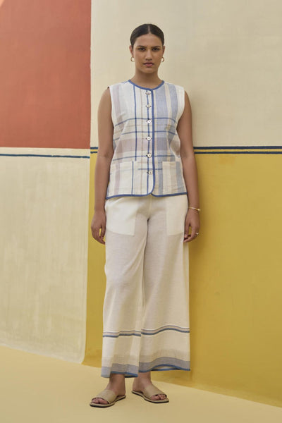 Dana Check Linen Waistcoat - Ivory