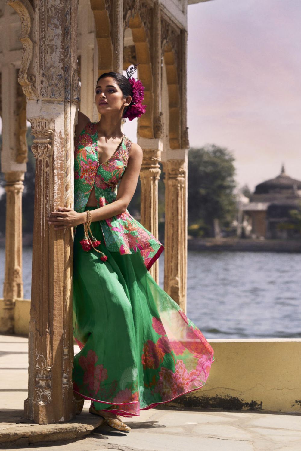 GUL GREEN PEPLUM SHARARA SET