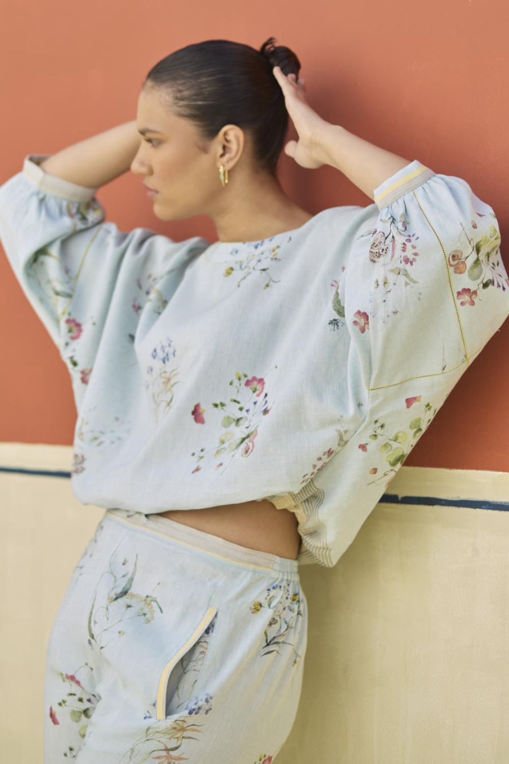 Myra Watercolor Floral Top - Sky