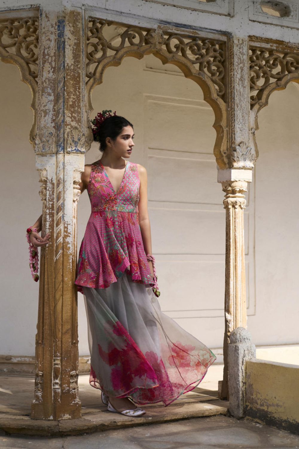 GUL PINK PEPLUM SHARARA SET