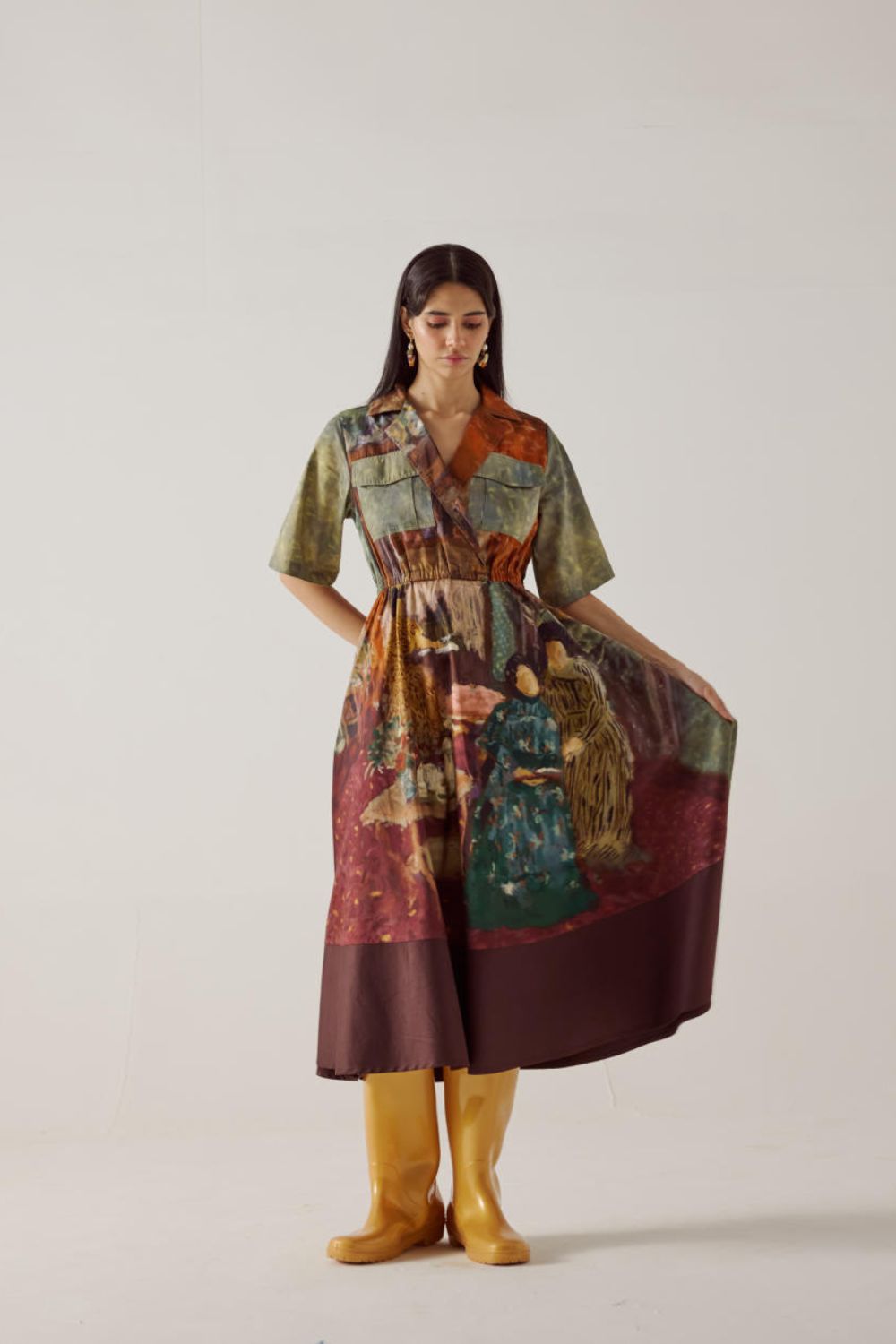 Print Blocked Dress-High Tea